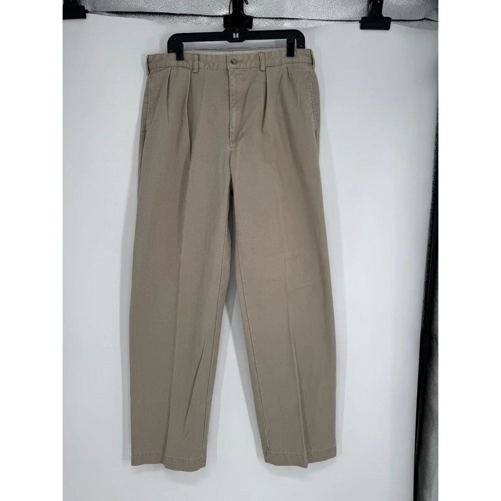 Polo Ralph Lauren Andrew Pants Mens Size 35x32 Khaki Vintage Baggy Pleated Chino